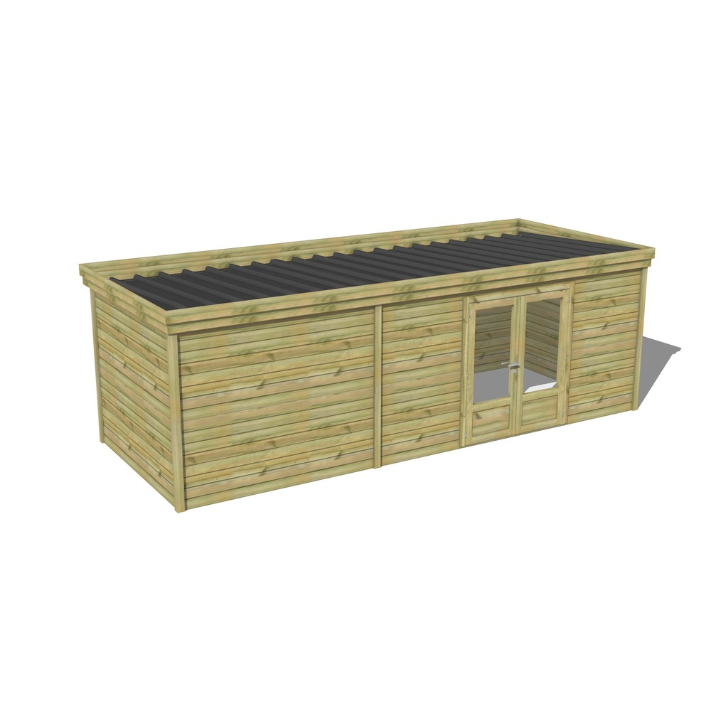 Abri de jardin bois pin traité autoclave 27mm - 7,39x2,64m / 20m2 - bac acier - abri français