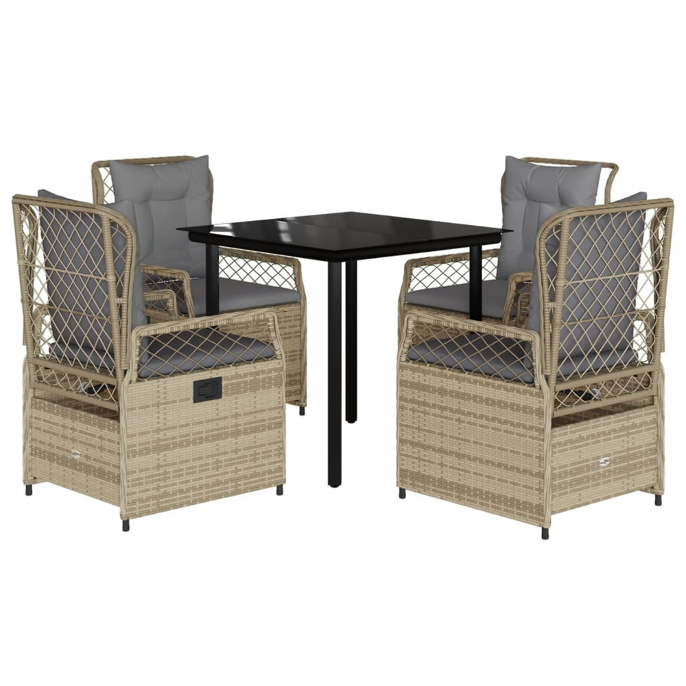 Ensemble à manger de jardin avec coussins 5pcs beige poly rotin