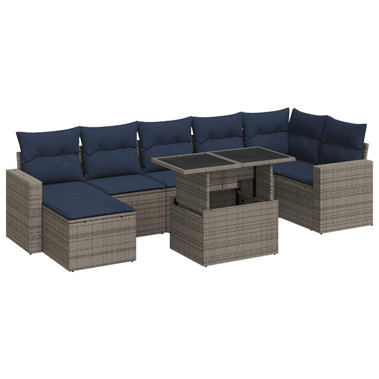 Salon de jardin avec coussins 8 pcs gris résine tressée acacia