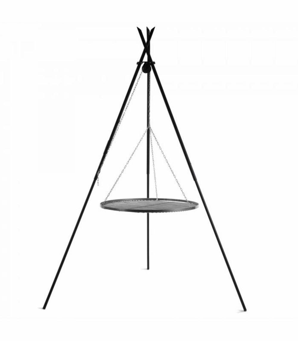 Barbecue grille de cuisson suspendu « tipi » sur trépied 210 cm – en acier 50 cm