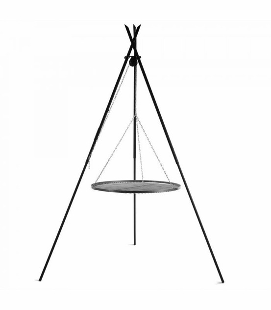 Barbecue grille de cuisson suspendu « tipi » sur trépied 210 cm – en acier 50 cm
