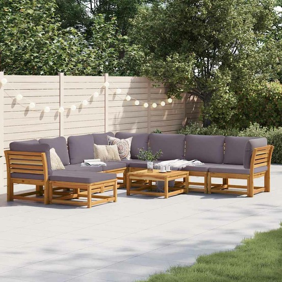Salon de jardin avec coussins 9 pcs bois massif d'acacia