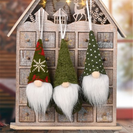 Lot de 3 lutins de noël à suspendre - vert