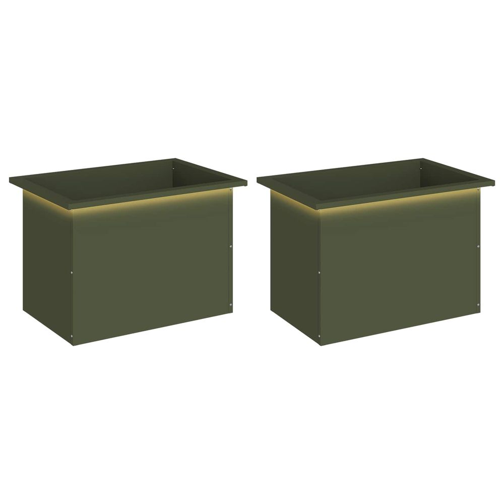 Jardinière d'extérieur de jardin avec led 2 pc vert olive 40 x 60 x 40 cm