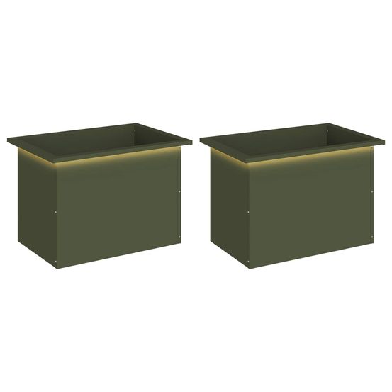 Jardinière d'extérieur de jardin avec led 2 pc vert olive 40 x 60 x 40 cm