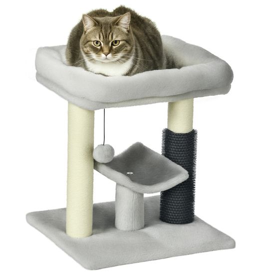 Petit arbre à chat avec lit griffoir sisal et brosse de toilettage intégrée 48 cm gris