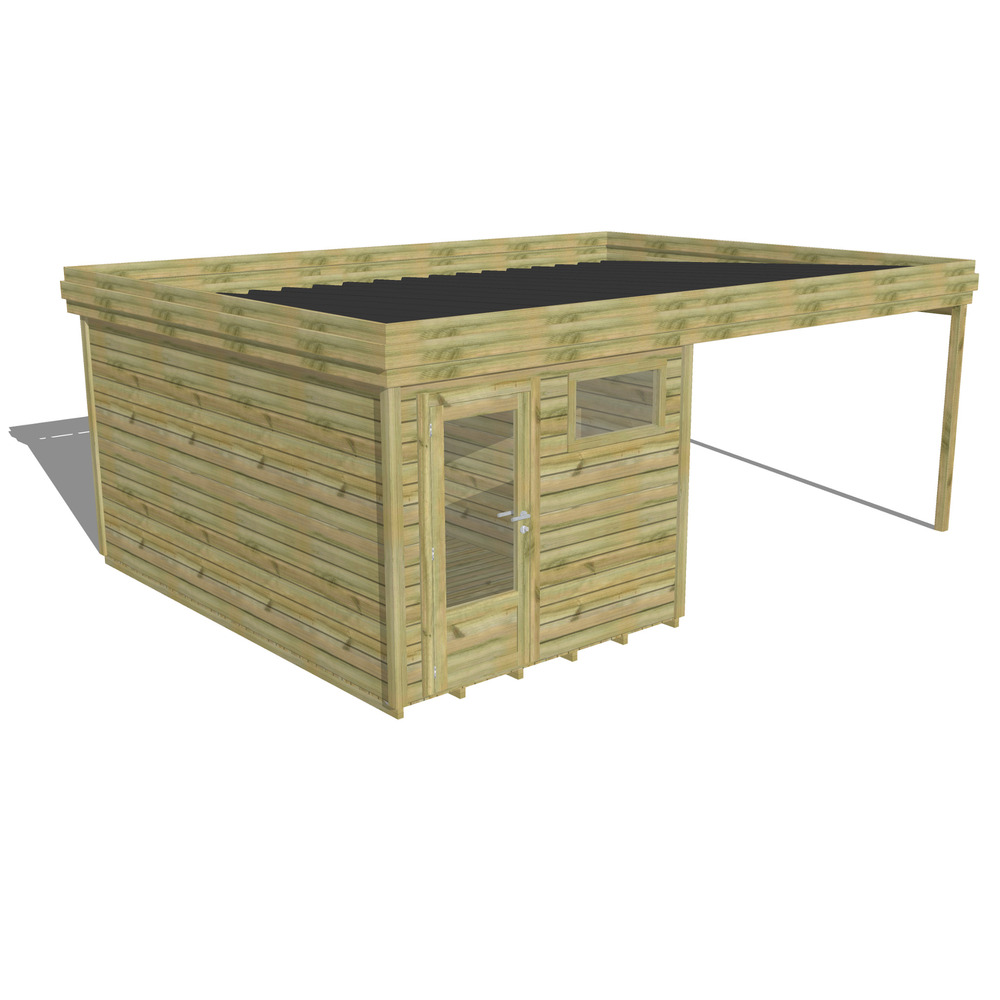 Abri de jardin bois pin traité autoclave 27mm - 6,14x4,34m / 27m2 - bac acier - plancher bois