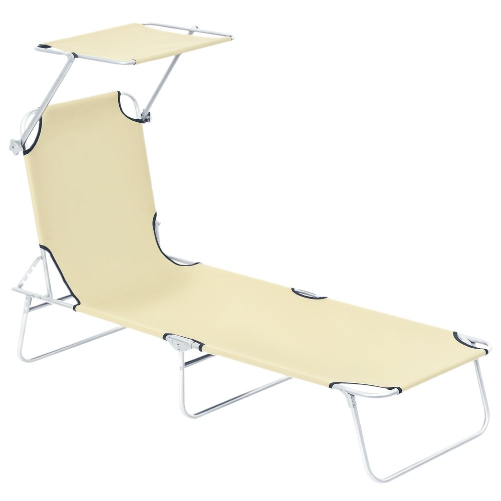 Transat bain de soleil pliable grand confort dossier et pare-soleil réglable multi-positions beige