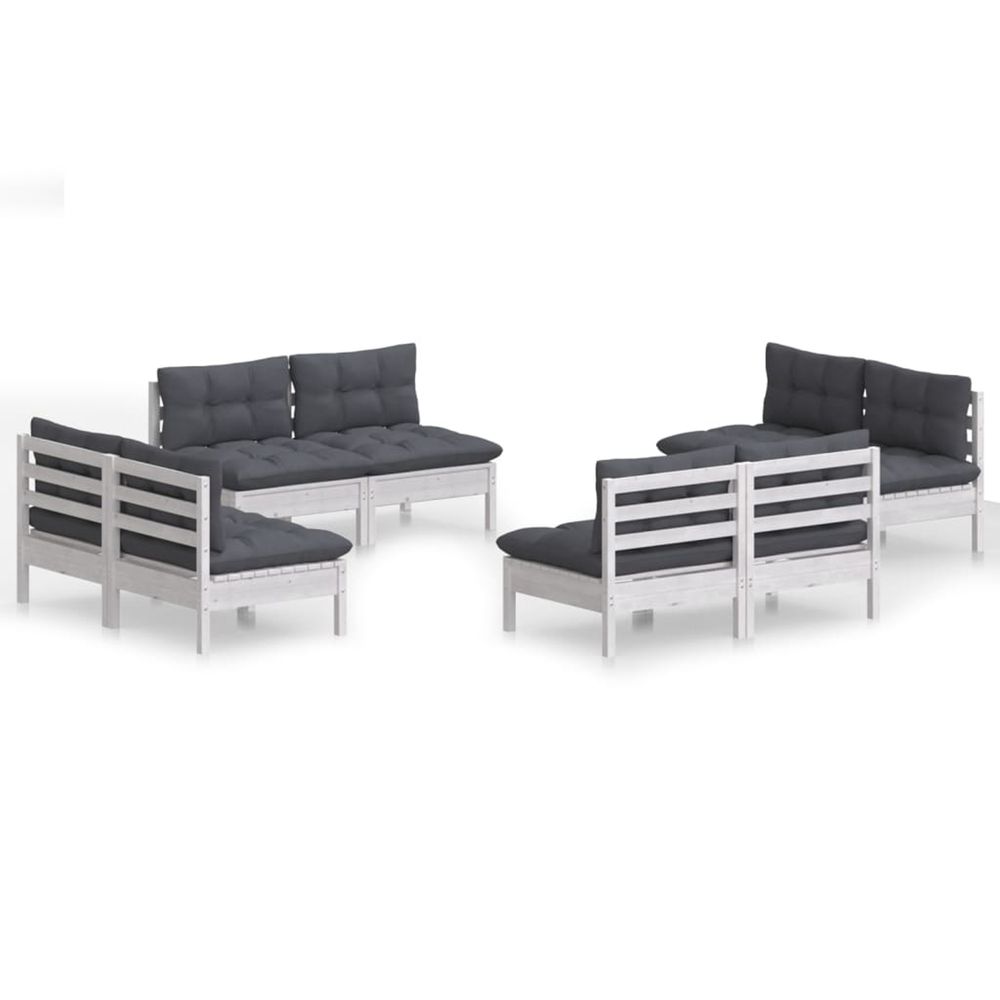 Salon de jardin 8 pcs avec coussins anthracite bois de pin