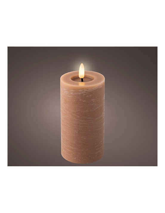 2 bougie en cire led marron avec lignes de marbre, ø7x15cm. Lumineo