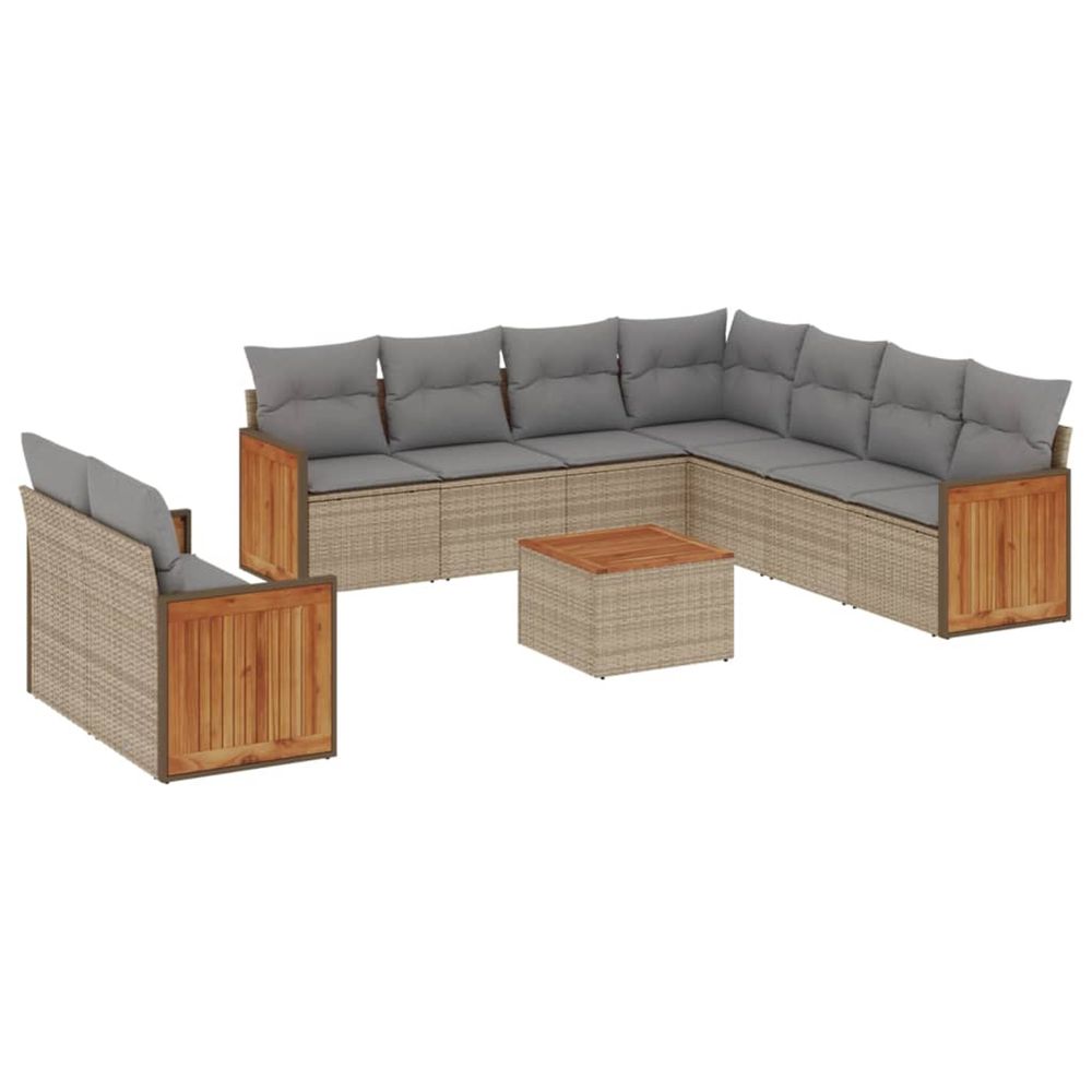 Salon de jardin avec coussins 10 pcs beige résine tressée