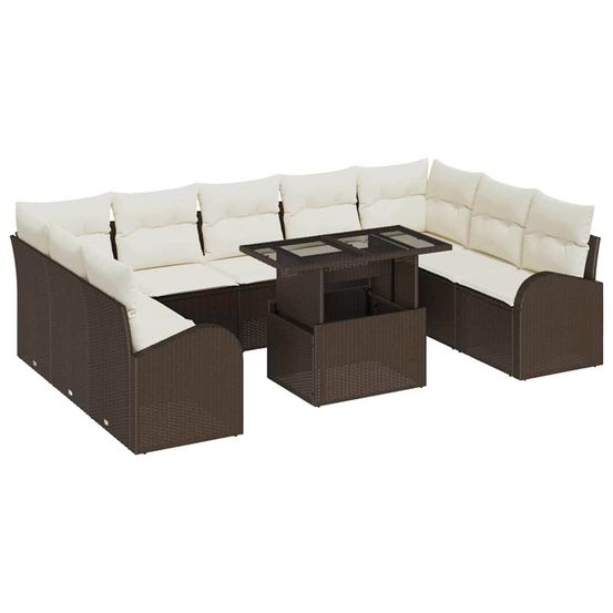 Ensemble de canapé de jardin 10 pc marron poly rotin