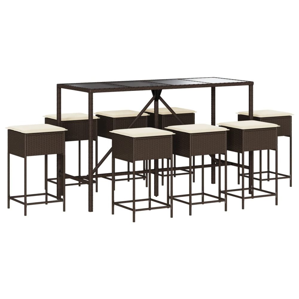 Ensemble de bar de jardin 9 pcs avec coussins marron poly rotin