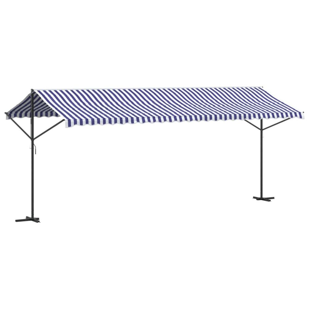 Auvent autoportant bleu et blanc 600x300 cm tissu et acier