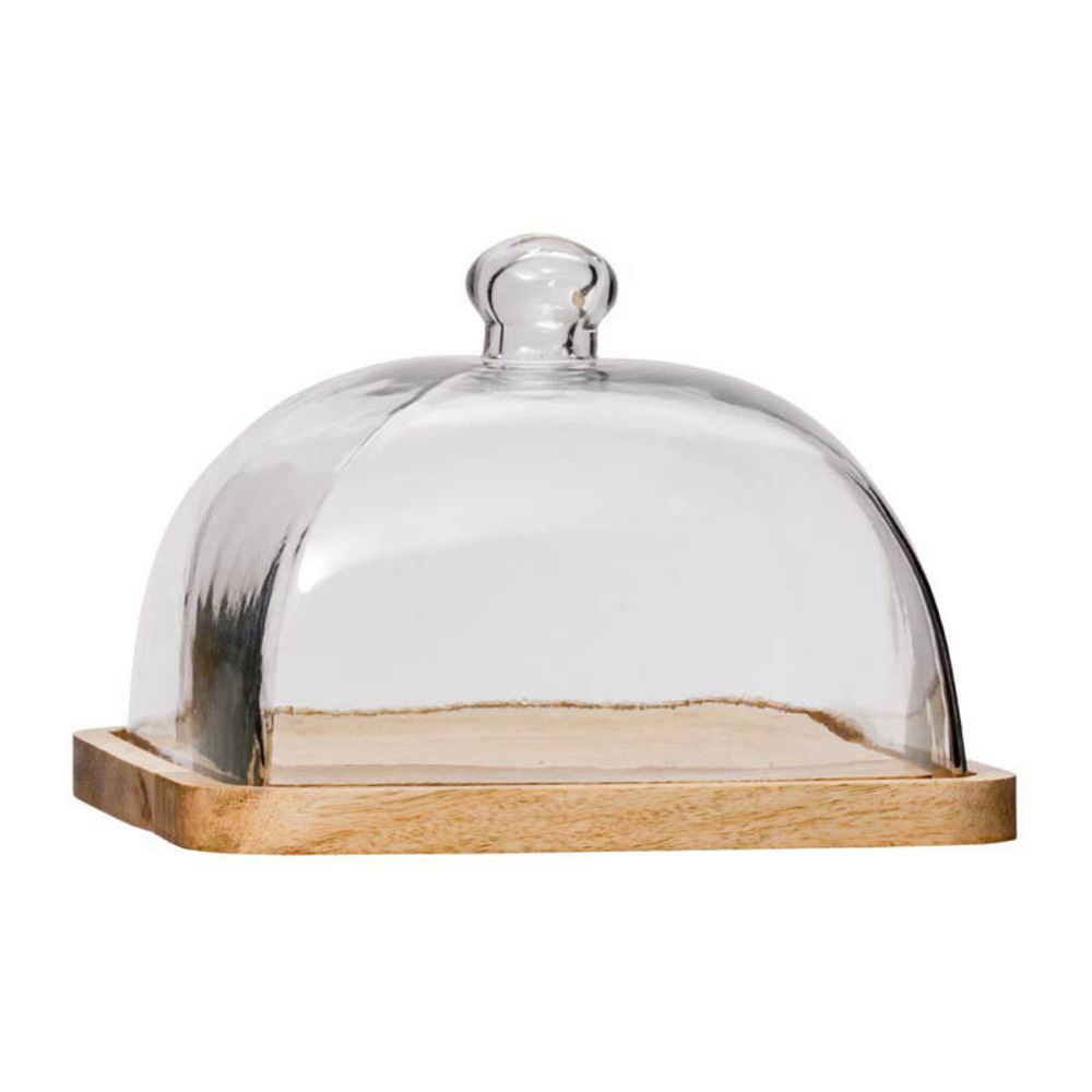 Cloche sur plateau bois verre 17x23x23cm