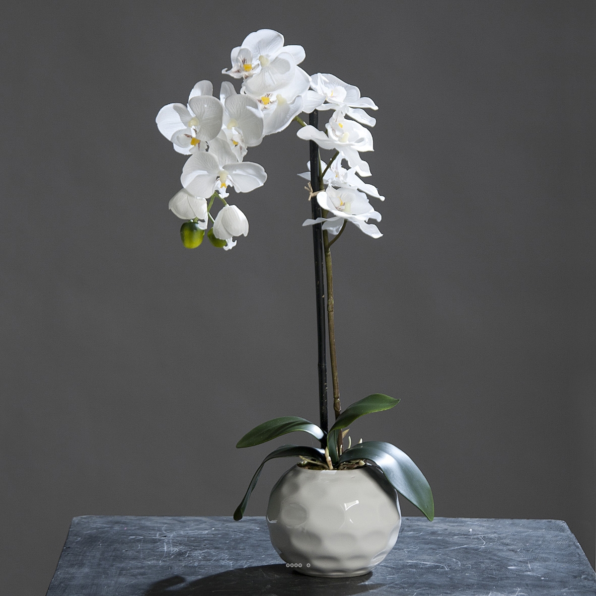 Orchidee artificielle crème 1 hampe en pot ceramique blanc h 46 cm - couleur: cr