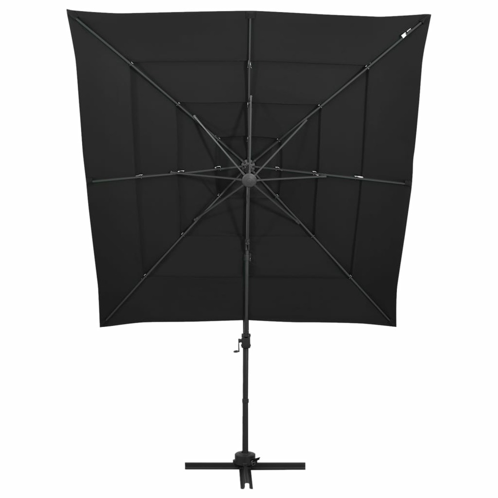 Parasol de jardin à 4 niveaux avec mât en aluminium noir
