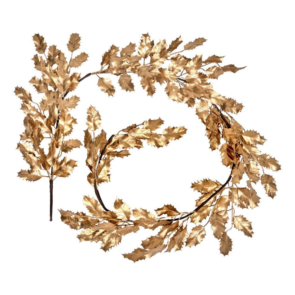 Guirlande de noël métallisée motif houx doré 180 cm