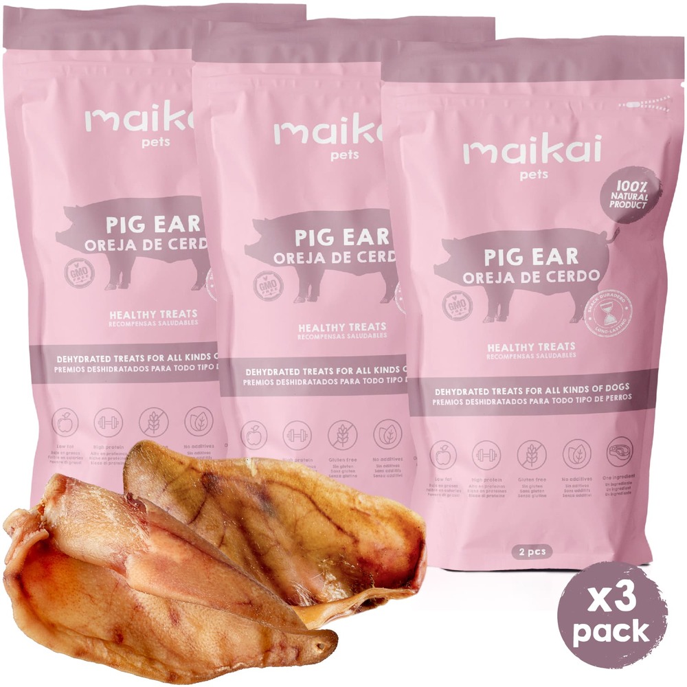 Lot de 3 pack de 2 oreilles de porc pour chien - friandises à mâcher 100% naturels
