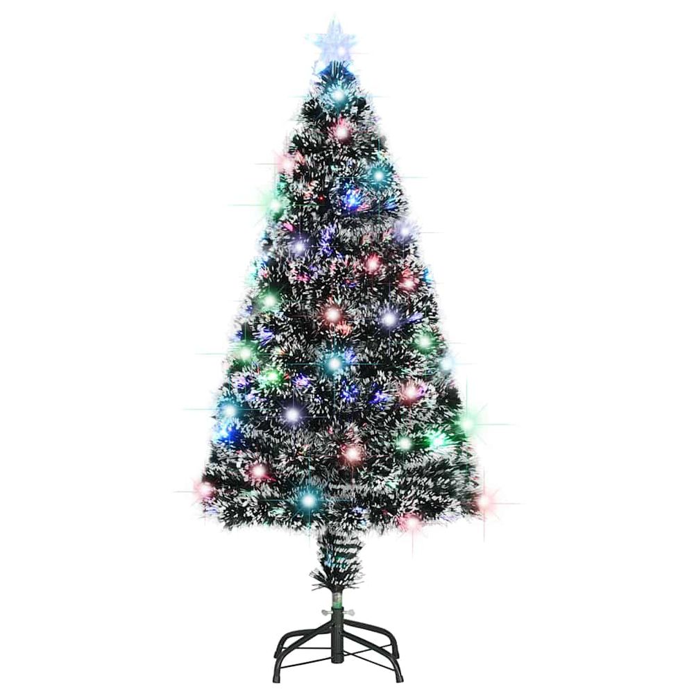 Sapin de noël lumineux enneigé fibre optique led décoration fêtes vert 120 cm
