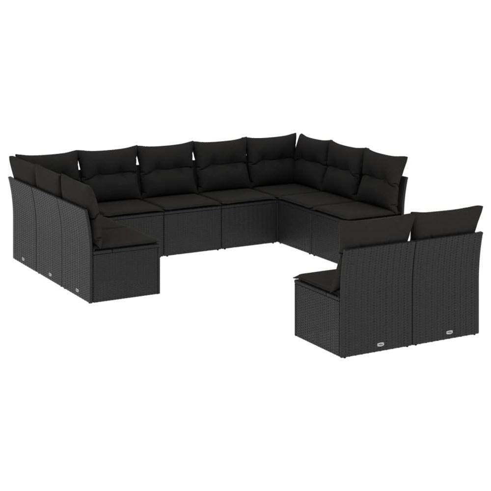 Salon de jardin 11 pcs avec coussins noir résine tressée