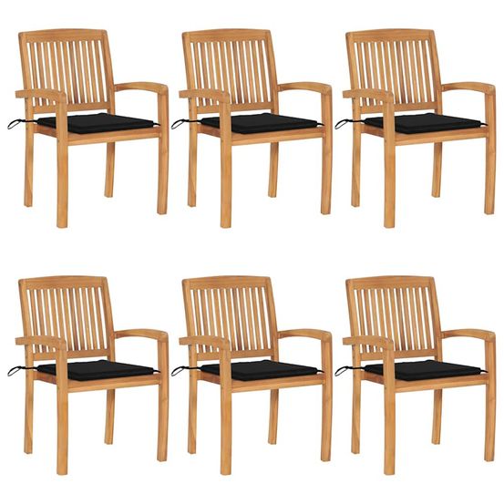Chaises de jardin empilables avec coussins lot de 6 teck solide