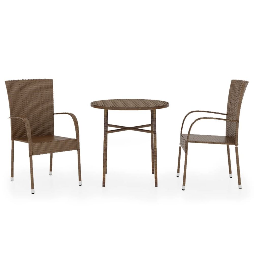 Ensemble à manger de jardin 3pcs résine tressée marron