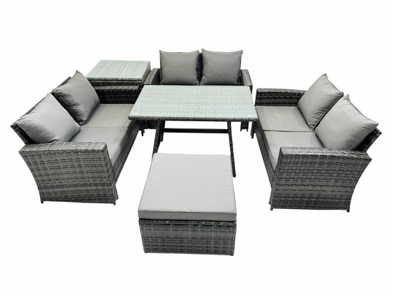 7 places ensemble de meubles de jardin avec table à manger rectangulaire canapé à deux places grand tabouret table d'appoint