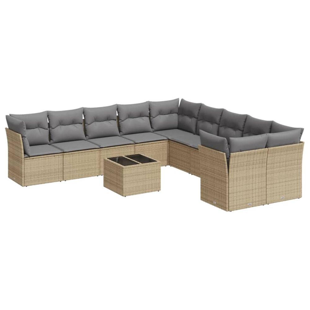 Salon de jardin 11 pcs avec coussins beige résine tressée
