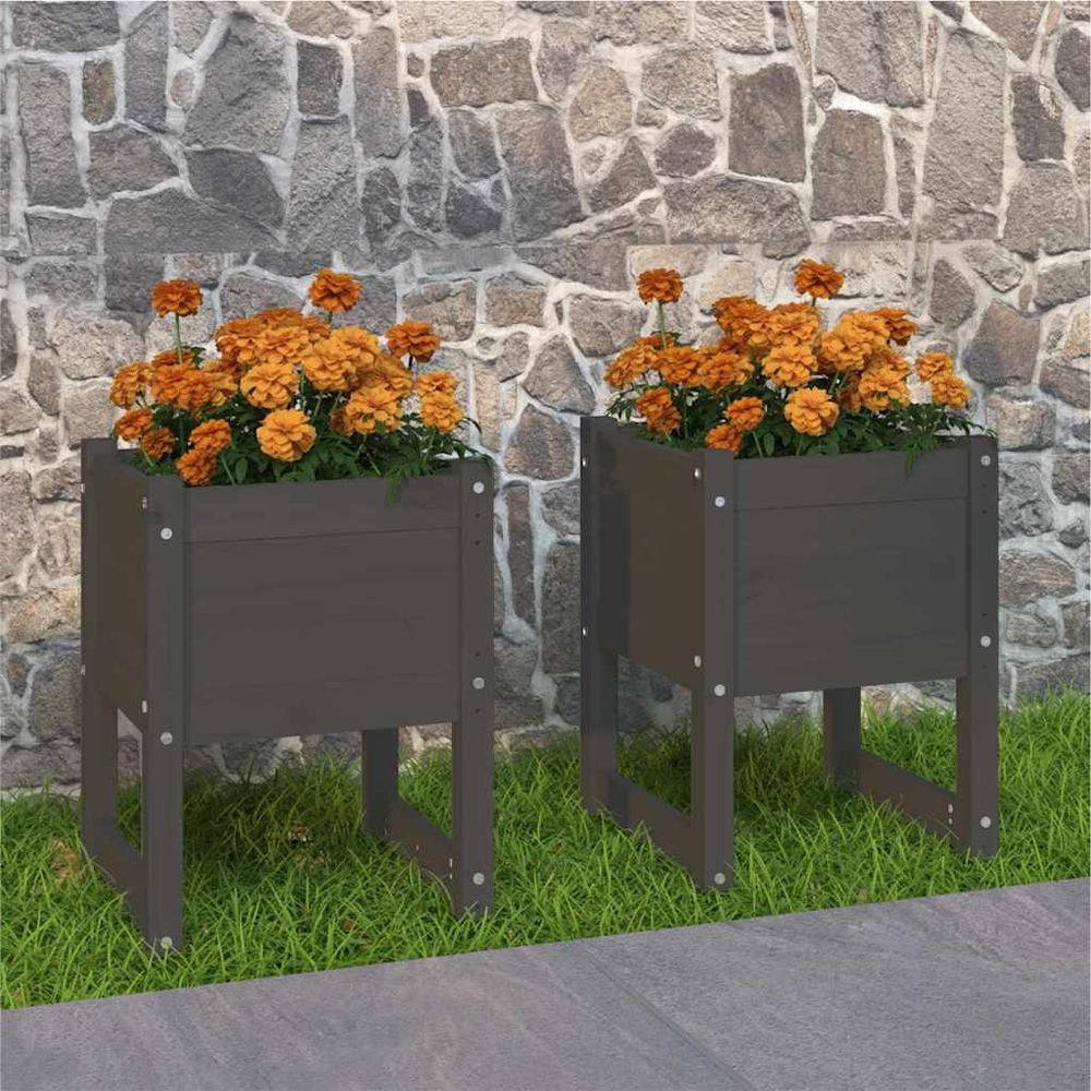 Lot de 2 jardinières en bois de pin massif pour terrasse gris 40 cm