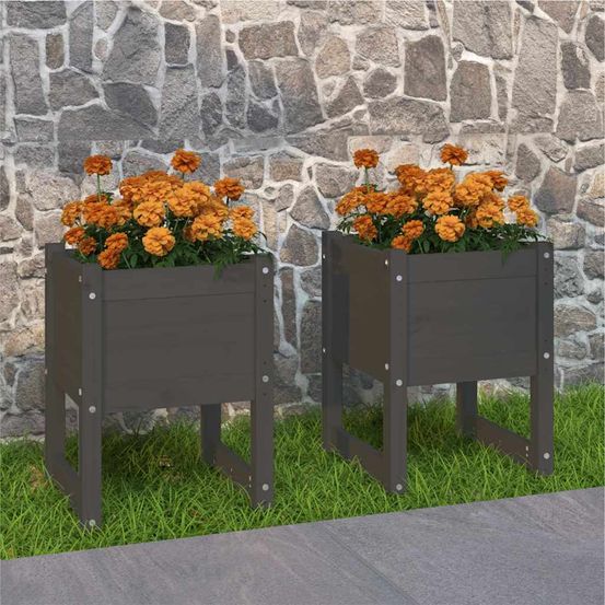 Lot de 2 jardinières en bois de pin massif pour terrasse gris 40 cm