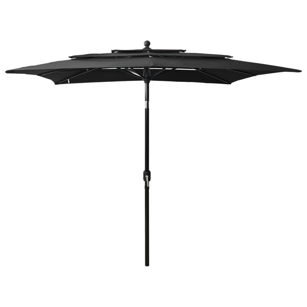 Parasol à 3 niveaux avec mât en aluminium 2,5 x 2,5 m noir