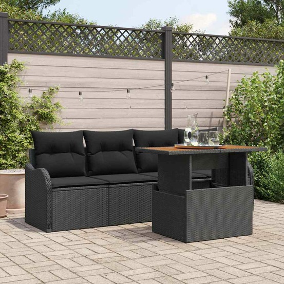 Ensemble de canapé de jardin avec stockage 5 pcs noir polyrotin