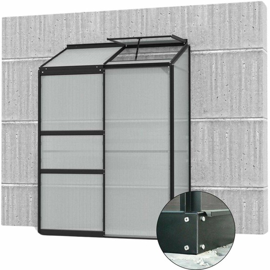 Serre de jardin en polycarbonate 4 mm et aluminium noir avec embase ida 68.8 x 1