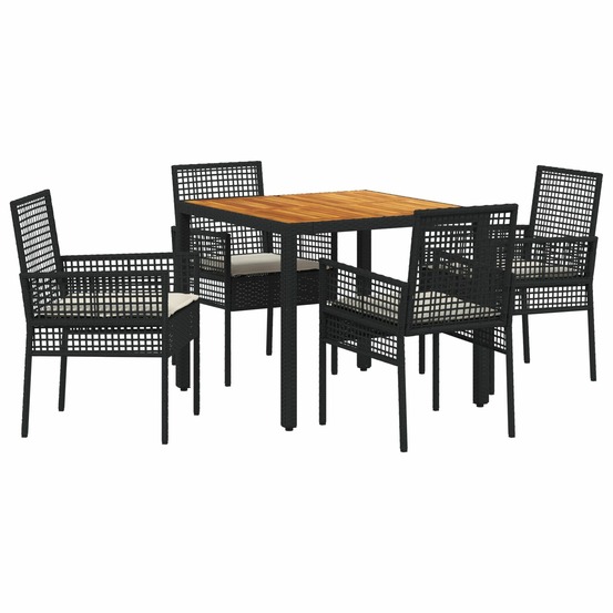 Ensemble salle à manger jardin 5 pièces avec coussins noir poly rattan