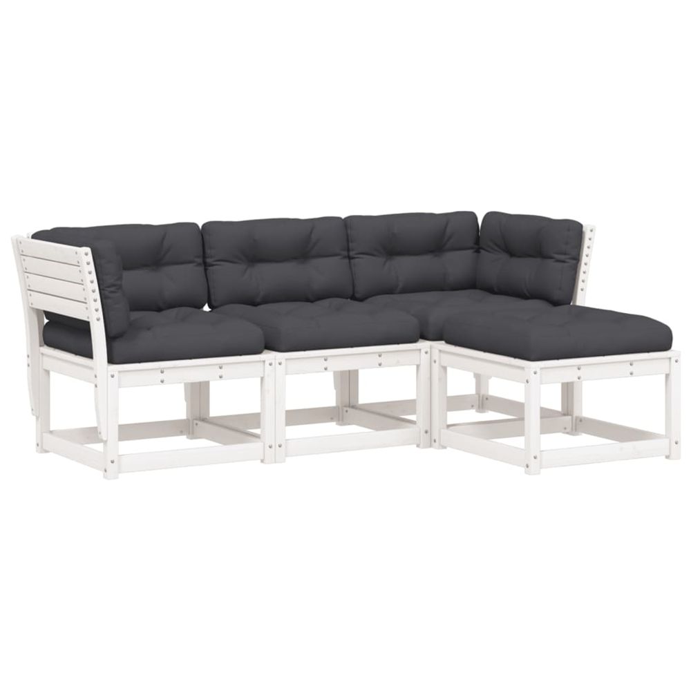 Salon de jardin 4 pcs avec coussins blanc bois de pin massif
