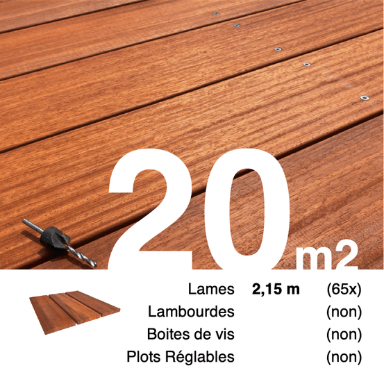 Lames de terrasse bois exotique padouk 21 x 145 mm • longueur 2,15 m • classe 4 • lot pour 20 m²
