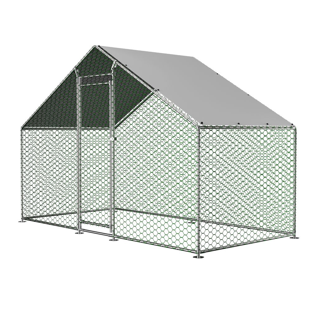 Enclos poulailler acier galvanisé pour poules lapins toit imperméable 3x1.5x2m