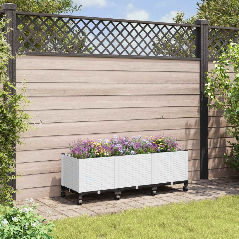Jardinière rectangulaire sur roulettes polypropylène grand espace culture 120x40x48cm blanc