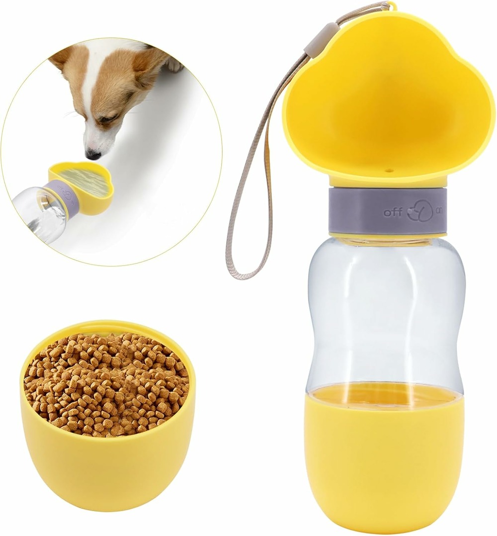 Bouteille d'eau portable pour chien avec récipient de nourriture