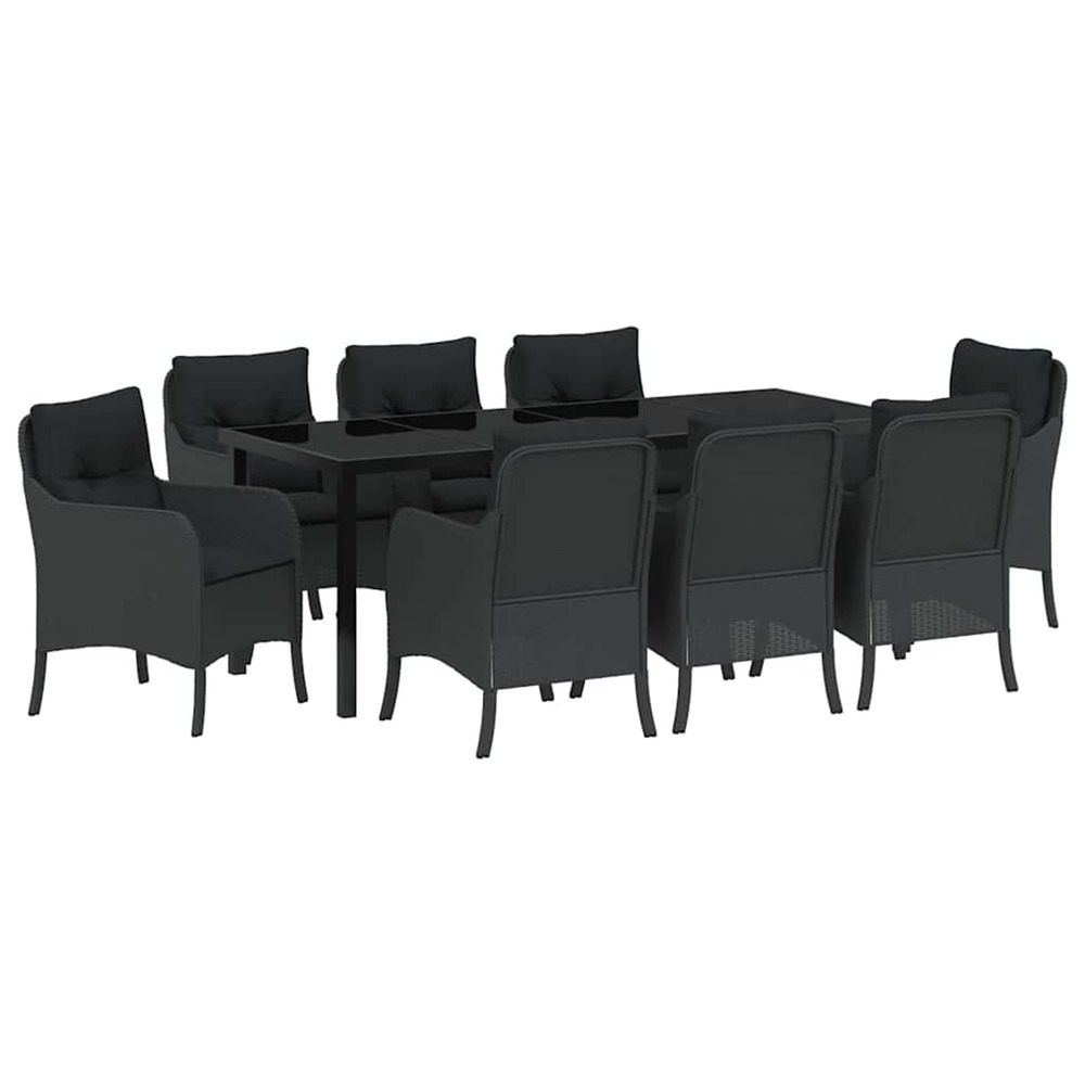Ensemble de salle à manger pour jardin 9 pcs noir polyrotin