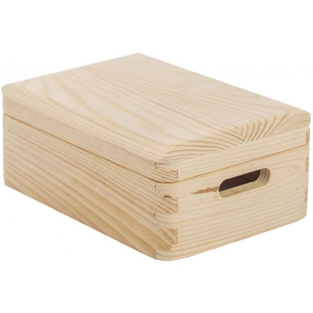 Boîte de rangement en pin massif avec couvercle taille 1