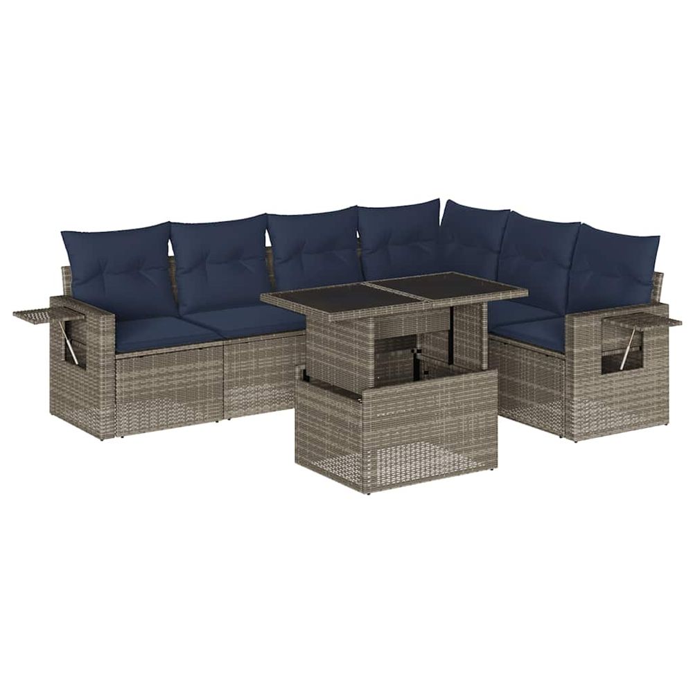 Ensemble de canapé de jardin 7 pcs avec coussins gris résine tressée