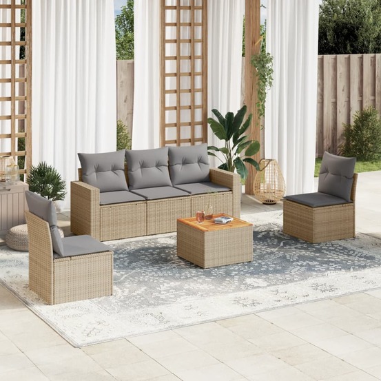 Salon de jardin avec coussins 6 pcs beige résine tressée
