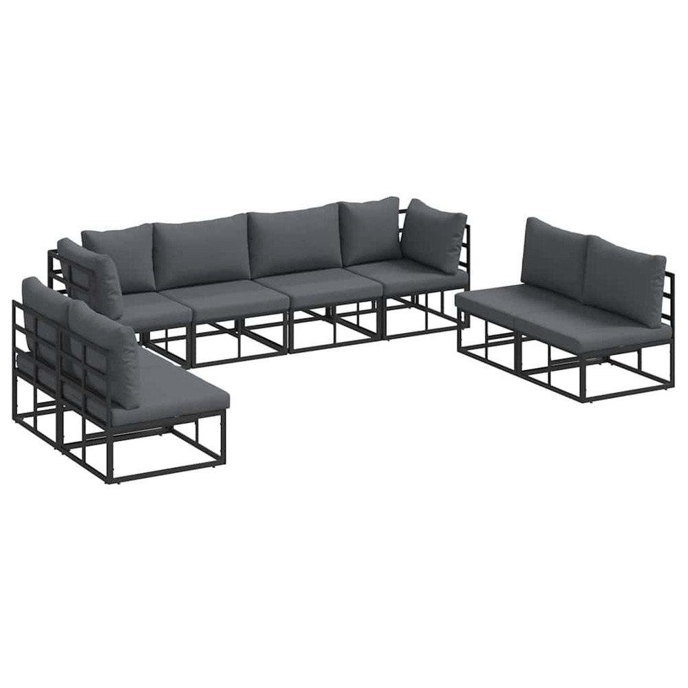 Ensemble de canapé de jardin avec coussin 8 pcs noir aluminium