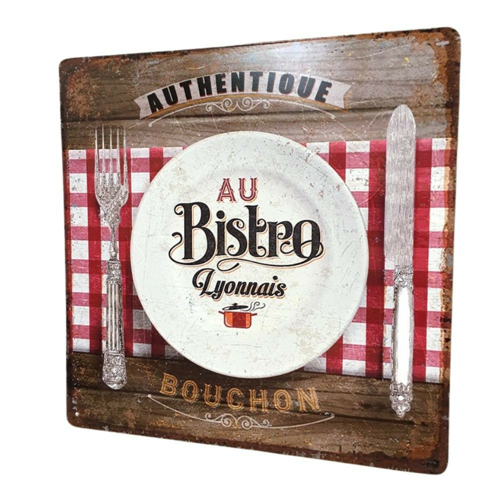 Plaque murale vintage fer multicolore bouchon lyonnais 30x30cm