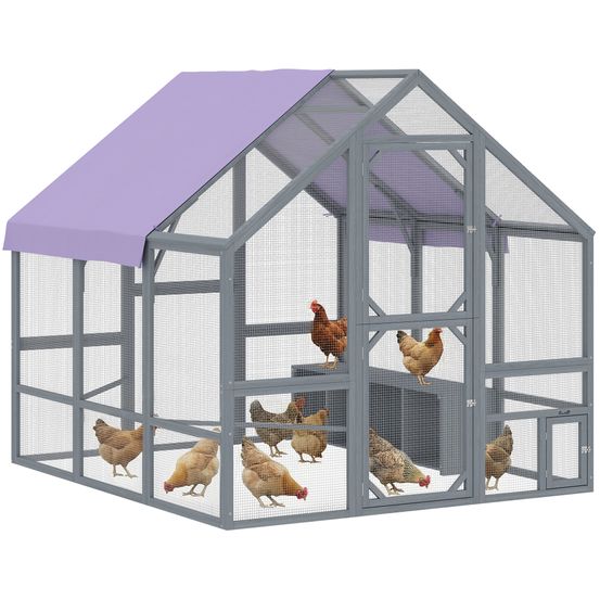 Poulailler en bois de sapin 211 x 186,5 x 185,5 cm gris foncé pour 8 à 10 poules avec abri