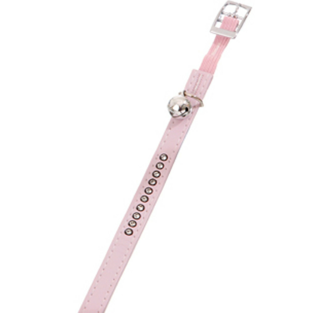Collier 30 cm x 11 mm, rose clair avec strass et clochette pour chat