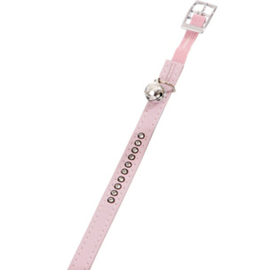 Collier 30 cm x 11 mm, rose clair avec strass et clochette pour chat