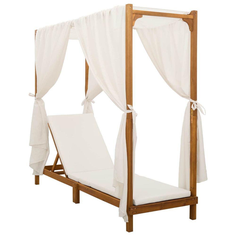 Transat simple avec auvent et rideaux bois d'acacia massif